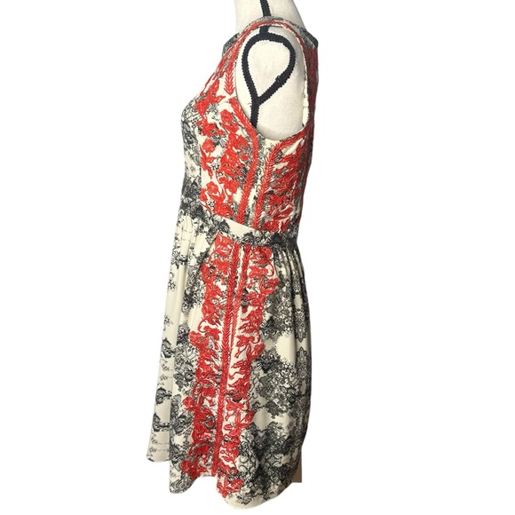 Parker Embroidered Ancho Silk Dress Red Black White - Picture 5 of 10